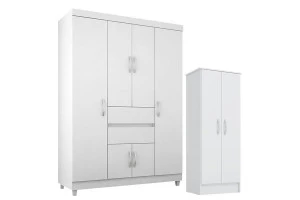 Guarda Roupa Infantil Ecom 2 e Armário Multiuso Viena Branco