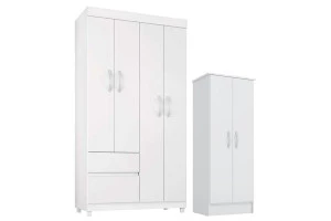 Guarda Roupa Infantil Lótus e Armário Multiuso Viena Branco 