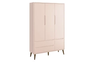 Guarda Roupa Infantil Theo 3 Portas Rosa com Pés Amadeirados