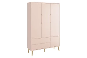 Guarda Roupa Infantil Theo 3 Portas Rosa com Pés Madeira Nat