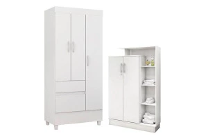 Guarda Roupa Infantil Wind e Armário Multiuso Elite Branco B