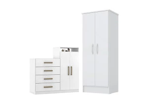 Cômoda Sapateira Áurea e Armário Multiuso Viena Branco – Demóbile