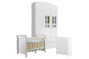 Quarto de Bebê 3P com Gaveteiro Ariel e Berço Mirelle Branco