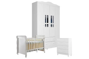 Quarto de Bebê 4P Com Gaveteiro Ariel e Berço Mirelle Branco