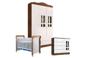 Quarto de Bebê Ariel 3 Portas com Berço Mirelle Branco Aceti