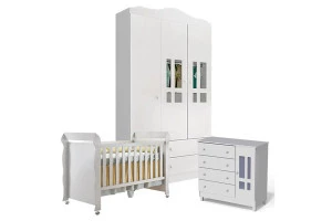 Quarto de Bebê Ariel 3 Portas com Berço Mirelle Branco Brilh