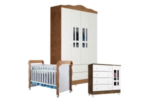 Quarto de Bebê Ariel 4 Portas com Berço Mirelle Branco Aceti