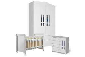 Quarto de Bebê Ariel 4P com Berço Mirelle Branco Brilho - Ca