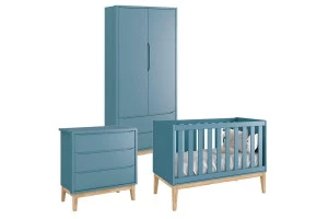 Quarto de Bebê Classic 2 Portas Azul com Pés Madeira Natural