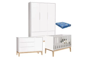 Quarto-de-Bebe-Classic-3-Portas-com-Colchao-e-Comoda-Branco-