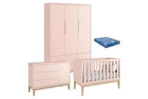 Quarto-de-Bebe-Classic-3-Portas-com-Colchao-e-Comoda-Rosa-Pé