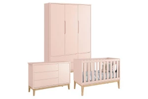Quarto de Bebê Classic 3 Portas Rosa com Pés Madeira Natural