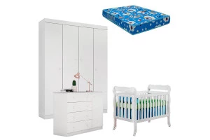 Quarto de Bebê Helena com Berço Lila Branco Brilho com Colch