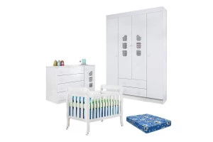 Quarto de Bebê Lívia com Berço Lila Branco Brilho com Colchã