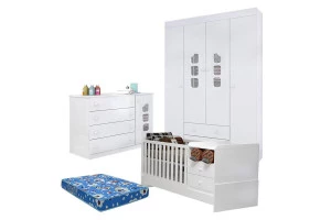 Quarto de Bebê Lívia com Berço Multifuncional Selena Branco 