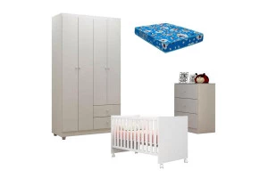 Quarto de Bebê Louise 4 Portas com Berço Doce Sonho 100 Bran