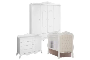 Quarto de Bebê Realeza 4 Portas Cômoda 1 Porta Berço com Cap