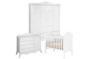 Quarto de Bebê Realeza 4 Portas Cômoda 1 Porta Branco Acetin