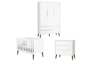 Quarto de Bebê Theo 3 Portas Branco Acetinado com Pés Amadei