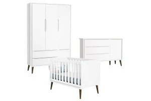 Quarto de Bebe Theo 3 Portas com Cômoda com Porta Branco Ace