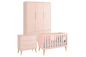 Quarto de Bebê Theo 3 Portas Cômoda Gaveteiro Rosa com Pés M
