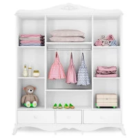 3Guarda Roupa 4 Portas e Cômoda Infantil Realeza Branco Acet