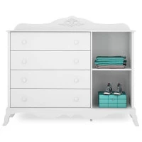 5Guarda Roupa 4 Portas e Cômoda Infantil Realeza Branco Acet