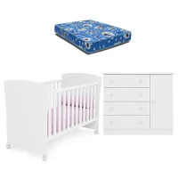 Berço Americano 2484 com Colchão e Cômoda Infantil 2561 Carv