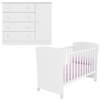 Berço Americano 2484 e Cômoda Infantil 2561 Doce Sonho Branc