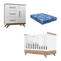 Berço Americano com Colchão e Cômoda Infantil Retrô Vitória 