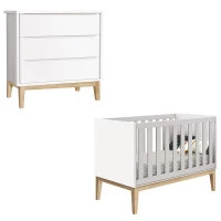 Berço Americano e Cômoda Gaveteiro Classic Branco com Pés Ma