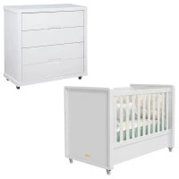 Berço Americano e Cômoda Gaveteiro Infantil Tutto New Branco