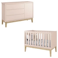 Berço Americano e Cômoda Infantil 1 Porta Classic Rosa com P