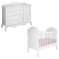 Berço Americano e Cômoda Infantil Realeza 1 Portas Branco Ac