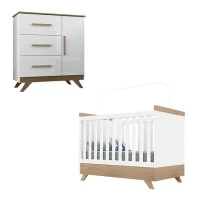 Berço Americano e Cômoda Infantil Retrô Vitória Branco Brilh