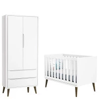 Berço Americano e Guarda Roupa 2 Portas Infantil Theo Branco