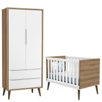 Berço Americano e Guarda Roupa 2 Portas Theo Branco Acetinad