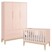 Berço Americano e Guarda Roupa 3 Portas Classic Rosa com Pés
