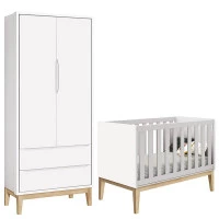 Berço Americano e Guarda Roupa Classic 2 Portas Branco com P