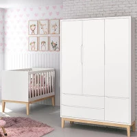 Berço Americano e Guarda Roupa Classic 3 Portas Branco com P