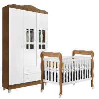 Berço Americano Lila e Guarda Roupa Infantil Ariel 3 Portas 