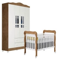 Berço Americano Lila e Guarda Roupa Infantil Ariel 4 Portas 