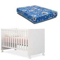 Berço Americano mini cama 100 branco brilho e Colchão Phisic