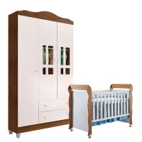 Berço Americano Mirelle e Guarda Roupa Ariel 3 Portas Branco