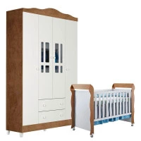 Berço Americano Mirelle e Guarda Roupa Ariel 4 Portas Branco
