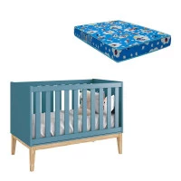 Berço Americano New Classic Azul com Pés Madeira Natural com