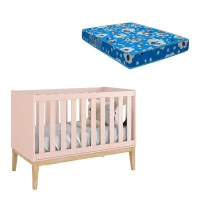 Berço Americano New Classic Rosa com Pés Madeira Natural com