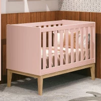 Berço Americano New Classic Rosa com Pés Madeira Natural com
