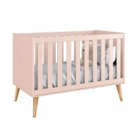 Berço Americano Theo Rosa com Pés Madeira Natural – Reller