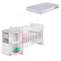 Berço-Comoda-com-Cantoneira-101-Doce-Sonho-Branco-Rosa-e-Col